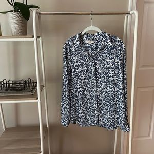 LOFT Front Pocket Button Front Blouse - Patterned